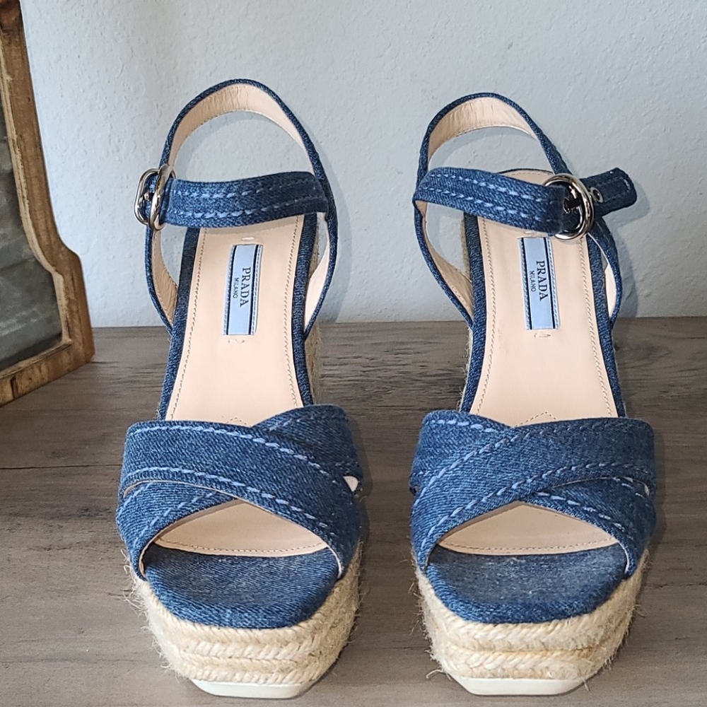 Prada Blue Denim Wedges